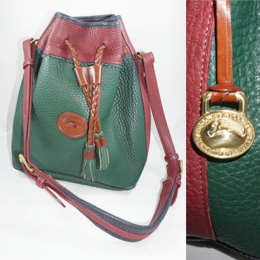 Vintage Dooney and Bourke Bucket Bag Green Red